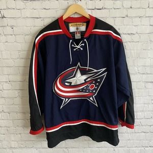 KOHO Columbus Blue Jackets Sewn Patched NHL Hockey Jersey Men's Medium